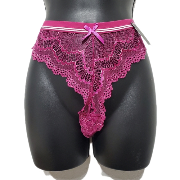 Caroline Frederick's Of Hollywood Fushia/Metallic Lace Thong Size Large - Picture 1 of 5